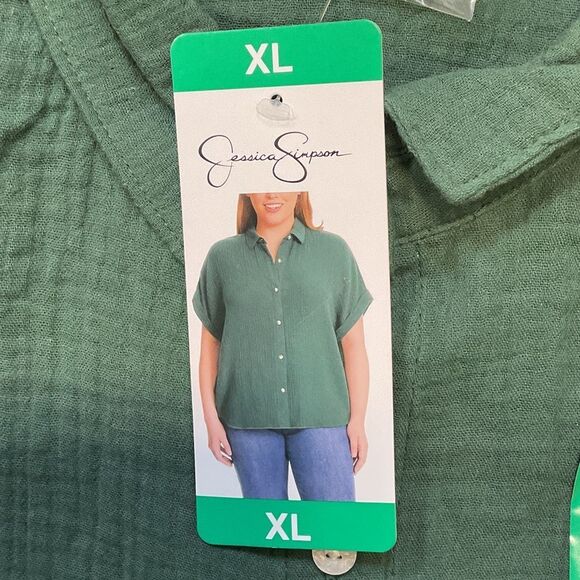 Jessica Simpson Forest Green Button Down Shirt - Picture 3 of 3